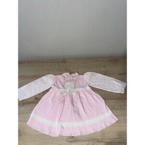Vintage Friemanit Pink Knit Baby Dress 24M Bear Motif